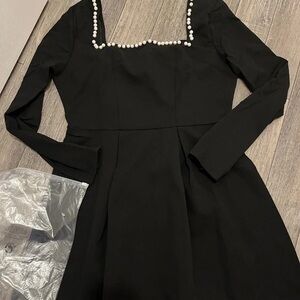 Forever 21 Black Long Sleeve Dress with Pearl Accents